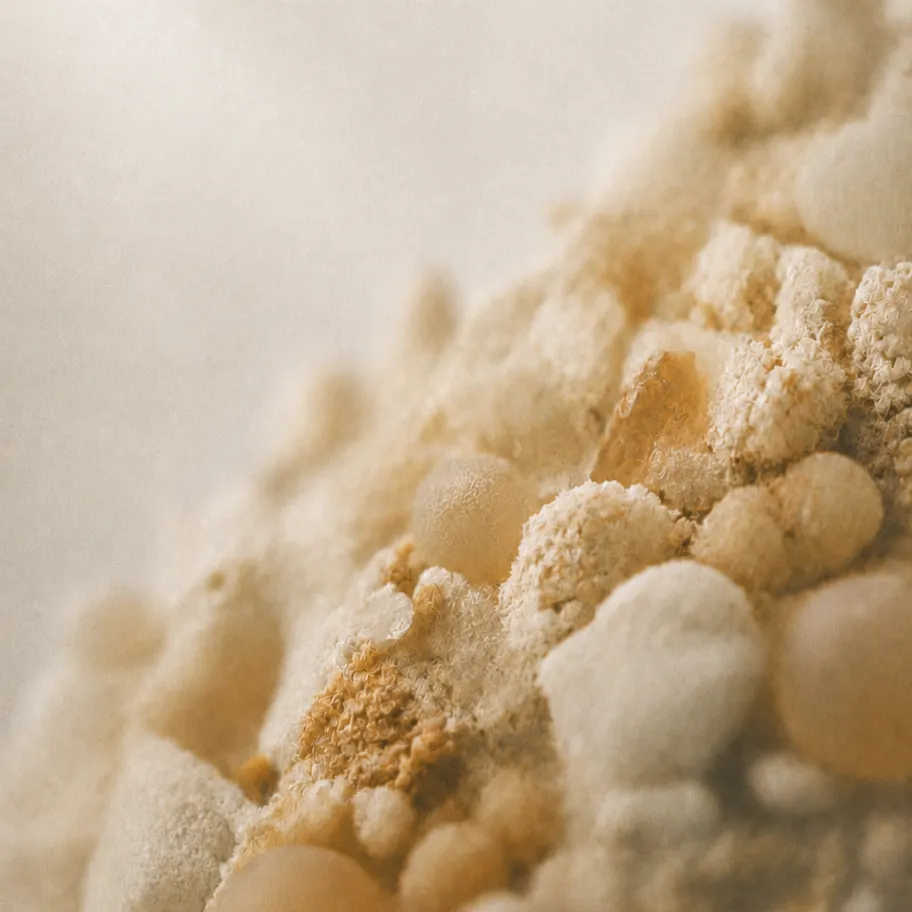 Macro photo of a vitamin blend in warm neutral tones
